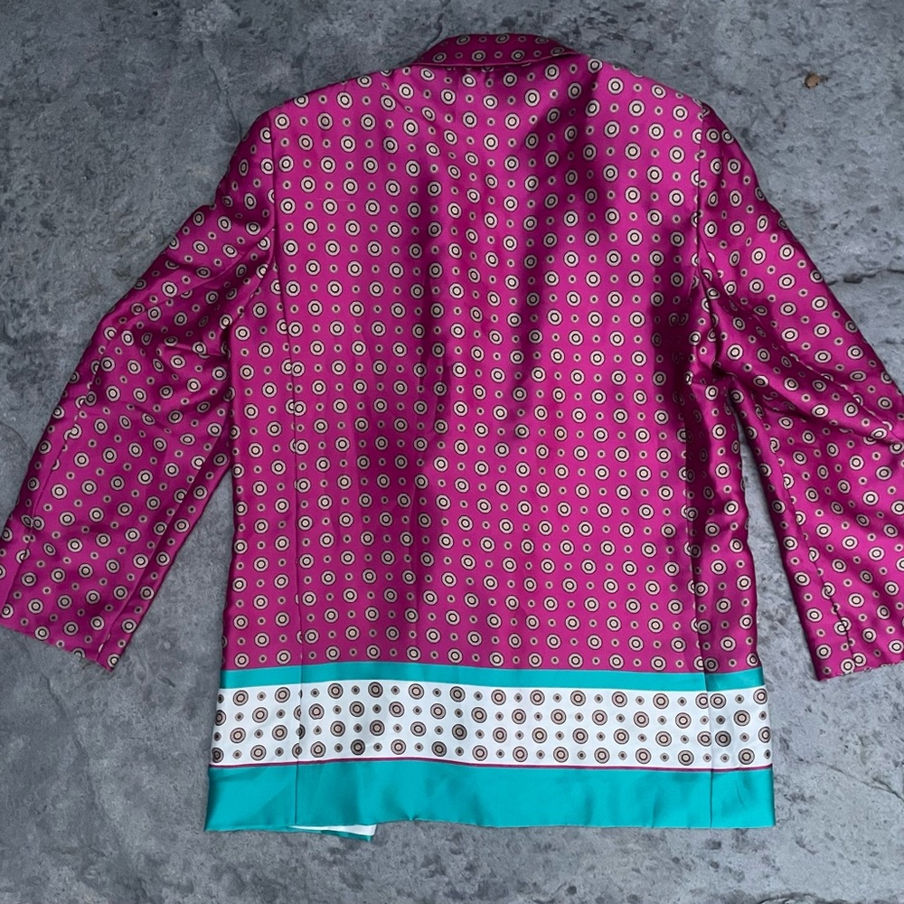 Zara Pink and Teal Patterned Blazer printed satin jacket - Picture 7 of 13